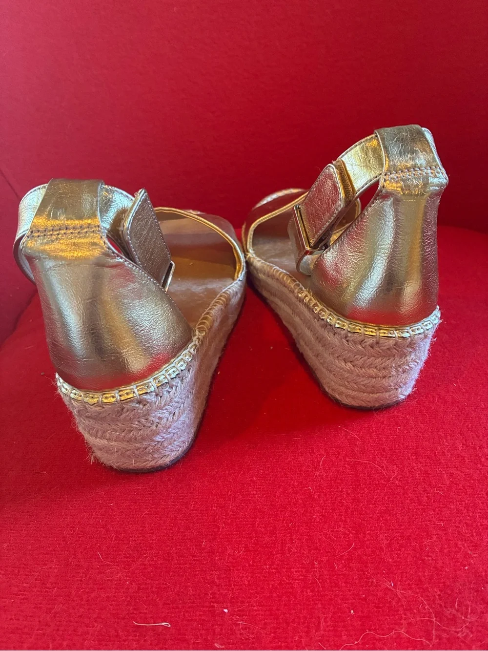 Franco Sarto Metallic Gold Espadrille Wedge Sandals with Ankle Strap